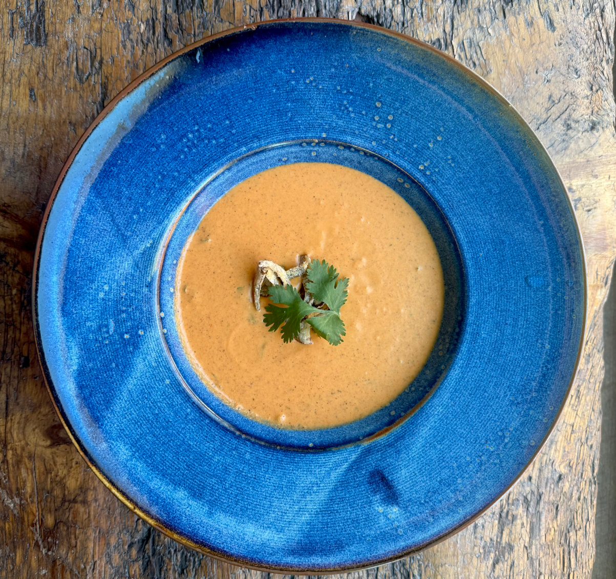 Chilled Berbere Spiced Red Pepper-Coconut Milk Bisque.